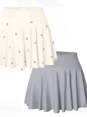OQQ 2 Piece Set Skirt Shorts Flared-Lavender and Floral White